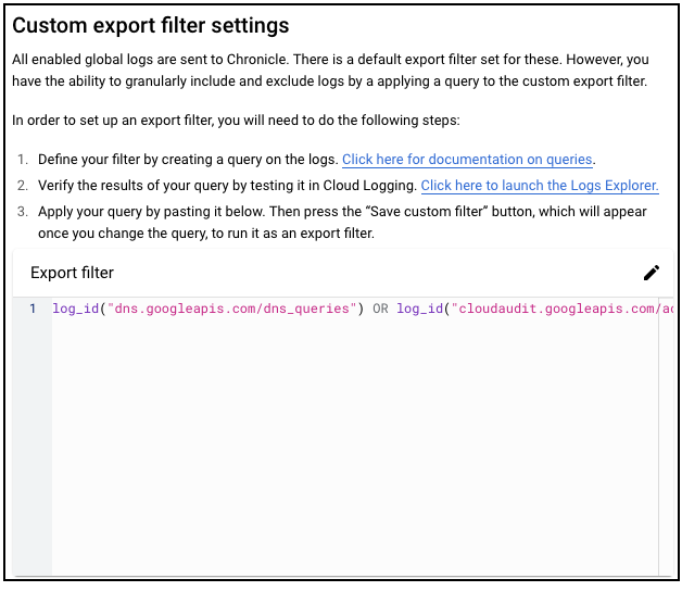 Export Filter Settings tab